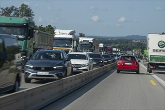 Traffic jam on the A6 Nuremberg-Heilbronn motorway, Bavaria, Germany, Europe