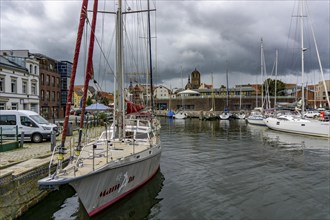 Stralsund, Sailing boats in the Querkanal, Old Town, Mecklenburg-Western Pomerania, Germany, Europe