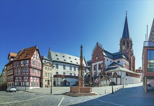 Collegiate Basilica of St Peter and Alexander and Town Hall in Aschaffenburg, Bavaria, Germany,