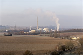 Energy transition, shutdown Neckarwestheim nuclear power plant, field landscape, Neckarwestheim,