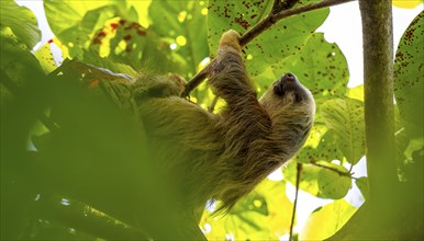 Hoffmann's two-toed sloth (Choloepus hoffmanni) on a branch, Cahuita National Park, Costa Rica,