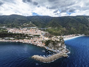 Scilla from a drone, Calabria, Italy, Europe