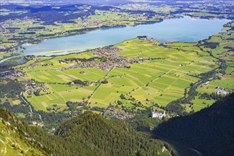 Panorama from the Säuling, 2047m, on Füssen, Ostallgäu, Bavaria, Germany, Europe