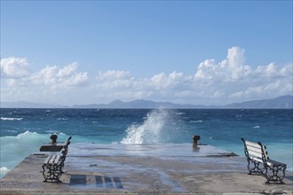 The Mediterranean Sea off the west coast of Rhodes, in the background the coast of Turkey, Rhodes,