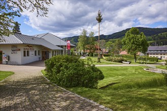 Spa hotel and spa garden with maypole in the Innerlehen district, Bernau im Black Forest, Black