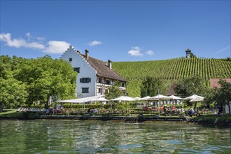 Historic half-timbered building from Rebgut Haltnau near Meersburg with outdoor catering directly