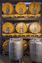 Old beer barrels in a brewery, beer, brewing, tradition, purity law, Germany, Europe