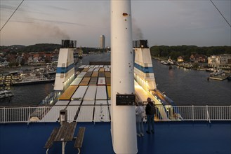 Finland ferry arrives in Travemünde harbour, Baltic Sea spa Travemünde, Bay of Lübeck, Lübeck,