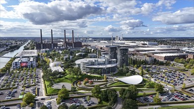 Volkswagen plant and the Autostadt car towers, Wolfsburg, 29.09.2024. The Volkswagen Group has