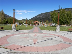 Central place, village Puerto Guadal at lake Lago General Carrera, Patagonia, Chile, South America