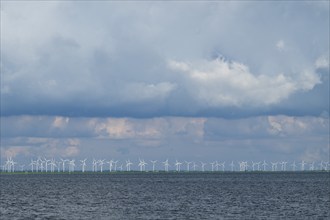 Wind turbines by the sea, North Frisia, Schleswig-Holstein, Germany, Europe