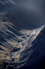 Mountain valley Langtal with mountain stream Langtalerbach, atmospheric morning light, Ötztal Alps,