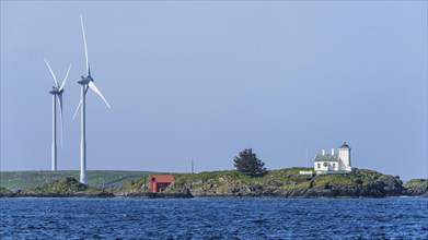 Windmills over Fjord, HAUGESUND, North Sea in Rogaland County, Åkrafjord, Norway, Europe