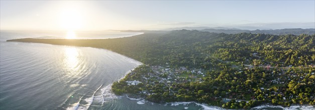 Aerial view, view of Cahuita National Park, coast and coastal landscape with forest, Punta Cahuita