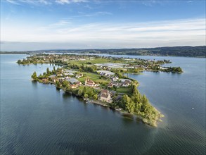 Aerial view, of the north-western tip of the island of Reichenau in Lake Constance, with the