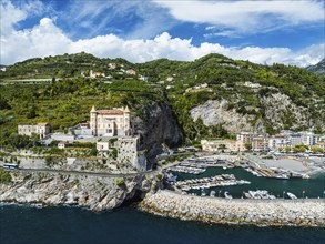 Maiori from a drone, Amalfi Coast, Salerno, Campania, Italy, Europe