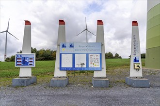 Bürgerwindpark Westernfeld-Buchgarten, near Lichtenau, 11 wind turbines, energy output display,