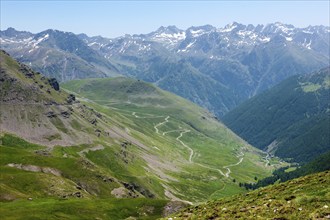 View of road in high Alps Mountain road Alpine road above tree line Pass road Pass Alpine pass Col