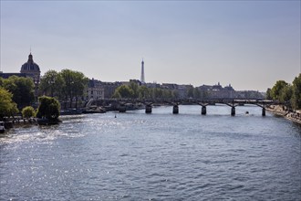 View across the Seine to the Paris skyline with the Eiffel Tower in the distance, Paris