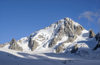 High alpine mountain landscape, summit of the Aiguille de Chardonnet and Glacier du Tour, glaciers