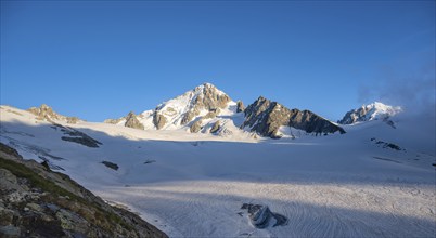 High alpine mountain landscape, summit of the Aiguille de Chardonnet and Glacier du Tour, glaciers