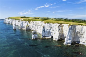 White Cliffs of Old Harry Rocks Jurassic Coast from a drone, Dorset Coast, Poole, England, United