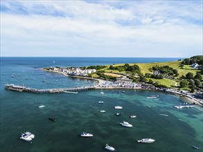 Swanage and Swanage Bay from a drone, Jurassic Coast, Dorset Coast, Poole, England, United Kingdom,