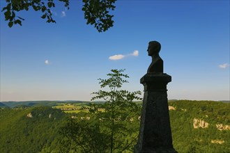 Bust of Wilhelm Hauff at Lichtenstein Castle, monument, stone figure, fairytale castle of