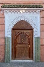 Wooden entrance door with decoration, door, wooden door, decorated, tiles, ornament, decoration,