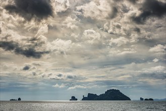 Island landscape with dramatic thunderstorm sky, thunderstorm, storm, stormy, cloudy, gloomy,