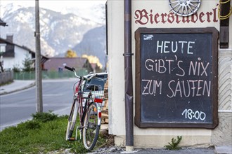 Funny sign at a pub, drinking, alcohol, beer, Mittenwald, Bavaria, Germany, Europe