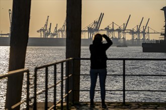 Port of Hamburg, view of the Container Terminal Burchardkai, from Altonaer Ufer, Hamburg, Germany,