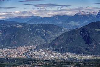 View of Bolzano and the Alps, Adige Valley, South Tyrol, Italy, Europe