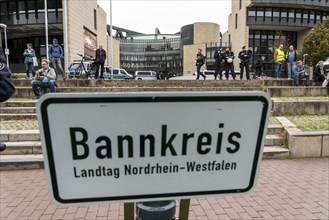 A circle around the state parliament in Düsseldorf, during a demonstration of the alliance