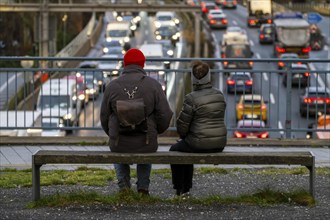 Traffic jam on the A40 motorway, city passage, Essen-Huttrop junction, traffic jam in both