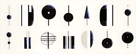 Minimalist element hand drawn mid century style vector set in abstract stripe line art, AI