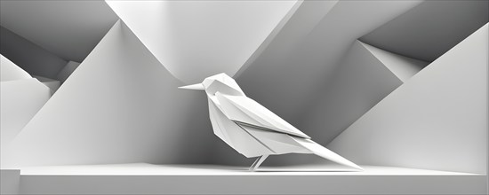 Abstract origami bird wallpaper illustration, AI generated