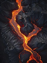 Aerial view capturing the brilliant dance of molten lava, AI generated