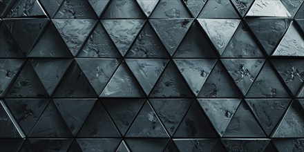 Futuristic wall with triangle shaped black tiles. KI generiert, generiert AI generated