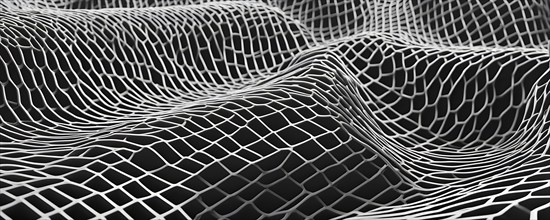 Abstract rendering of organic grid structure in a complex pattern in black and white, AI generated