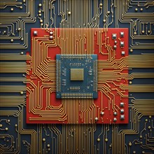 Microchip architecture specifically observed in detail with connection and network, AI gnerated, AI