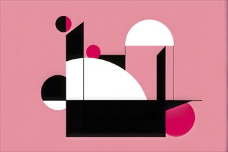 Minimalist illustration abstract geometric shapes with pink color accent suggesting fun and ease,