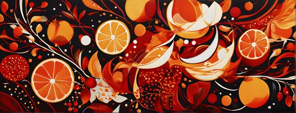 Abstract composition representing the warmth of holiday gatherings in warm red and orange colors,