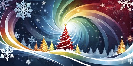 Abstract illustration wallpaper of different Christmas symbols, vibrant colors and soft swirling