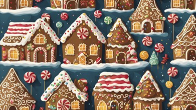 Abstract wallpaper illustration of of gingerbread house decoration, AI generated