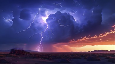 Lightning strike illuminates the night sky in the great victoria desert, AI generated