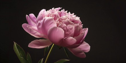 Pink peony flower in front of black background. KI generiert, generiert, AI generated