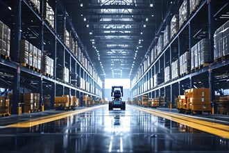 Roboter in a gigantic logistics warehouse, ai generated, AI generated, storage, delivery, package,