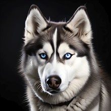 Husky dog with blue eyes, isolated on black background, ai generated, AI generated