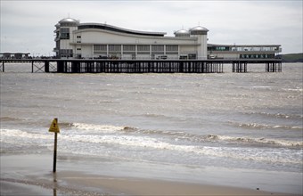 Sandy beach looking towards the pier at Weston super Mare, Somerset, England, United Kingdom,